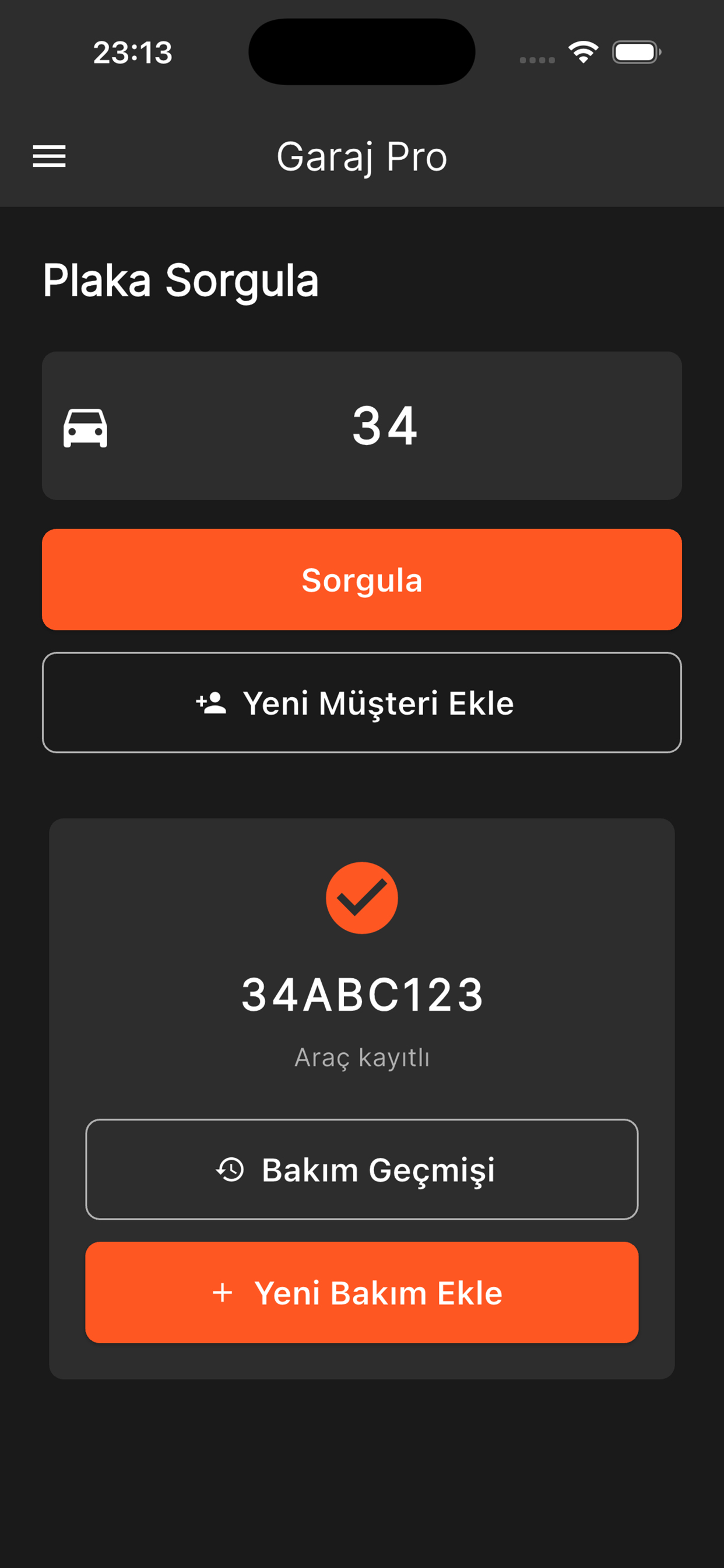 Plaka sorgulama ve araç kayıt sonucu